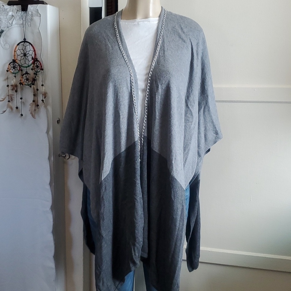 Chico's Poncho Cape Cardigan Women Cotton Blend Gray Size OS